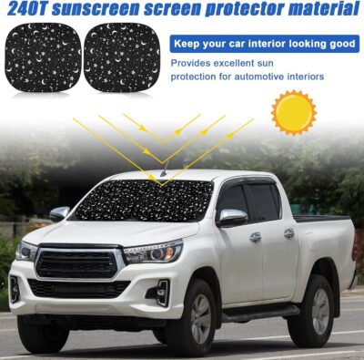 Moukeren 2 PCS Windshield Sun Shade for Car Foldable Window Covers for Car Accessories Reflect UV Sun Heat Protector for Universal Cars SUV Truck RV (Star Moon,31.75 x 28.75 Inch) - Image 2
