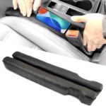 Leather Car Seat Gap Filler, 2 Pack No-Drop Seat Guard Universal Gap Stopper/Catcher to Fill The Gap Between Seat and Console Black Car Crevice Blocker Space Pad