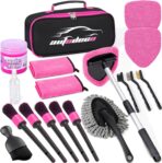 AUTODECO Windshield Cleaner Tool, 17Pcs Car Interior Detailing Kit, Detailing Brush, Towels, Duster, Car Cleaning Kit Interior for RVs, Truck, Trailer (Pink)