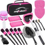 AUTODECO Windshield Cleaner Tool, 17Pcs Car Interior Detailing Kit, Detailing Brush, Towels, Duster, Car Cleaning Kit Interior for RVs, Truck, Trailer (Pink)