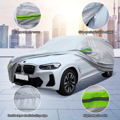 Full Car Cover Universal 6 Layers Outdoor Thicked All Weather Cover, Sunshield, Waterproof, Snow Proof, UV Proof, Scratch Proof, Bird Droppings, 6 Reflective Strips, Fits SUVs up to 180" - Image 4