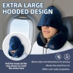 Travel Pillow with Extra Large Hood for Airplane Long Flights Privacy and Comfort Memory Foam with Velvet Cover for Road Trip Head&Neck Support for Plane Office Cars Sleeping & Rest (Navy Blue) - Image 2