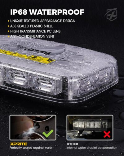 Xprite Upgraded 12" 72LED Rooftop Mini Strobe Lights, Emergency Safety Flashing Beacon Light Bar with Magnetic Base for 12V-24V Construction Vehicles, Trucks, Snow Plow, Postal Car (Mix White/Amber) - Image 3