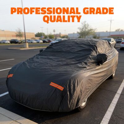 Mockins 190"x75"x47" Midsize Sedan Car Cover Waterproof All Weather Dual-Layer | 250G PVC + Cotton Indoor & Outdoor Car Covers for Automobiles | Heavy Duty Full Exterior Covers w/Buckle Strap & Bag - Image 9