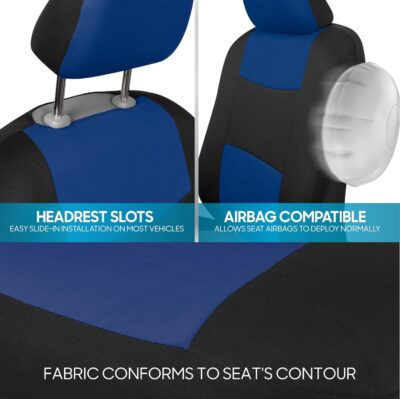 BDK PolyPro Car Seat Covers Full Set in Blue on Black, Front and Rear Split Bench Seat Covers for Cars, Easy to Install Car Seats Cover Set and Accessories for Auto Trucks Van SUV - Blue - Image 8