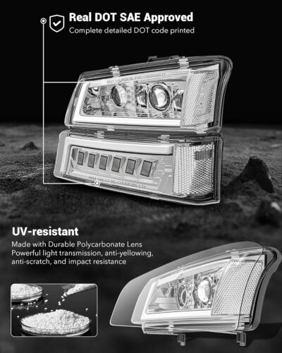 Z-OFFROAD LED Headlights Assembly DOT Approved with DRL Turn Signal Hi/Low Sealed Beam Compatible with 03-06 Chevy Silverado Avalanche (Sequential Turn Signal + Clear Side Marker) - Chrome - Image 7