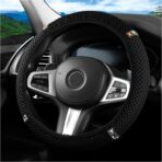 Bling Car Steering Wheel Cover, 15 Inch Crystal Rhinestones Elastic Stretch Breathable Vehicle Steering Wheel Protector for Women Girls, Universal Auto Interior Accessories (Black)