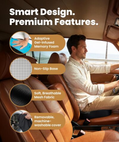 Everlasting Comfort Doctor Recommended Memory Foam Seat Cushion for Office Chairs & Car - Ergonomic Office Desk Accessories - Cushions for Tailbone Pain Relief, Sciatica (Black Airflow, Large) - Image 4