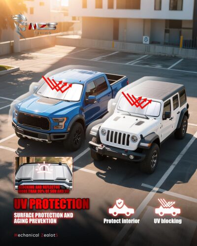 MZS Windshield Sun Shade Compatible with Mustang 2015-2023, Foldable Car Sun Shade Shield with Storage Pouch, Front Window Visor Sunshade Accessories for Interior Protector - Image 3