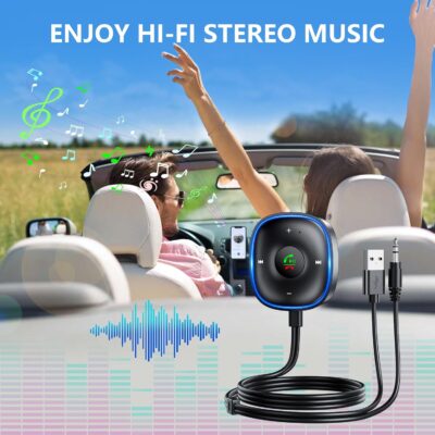Bluetooth 5.3 Aux Car Adapter, SONRU Bluetooth Receiver for Car [Dual Connection & Mic Noise Cancellation], Aux Adapter with Plug-and-Play for Music/Hands-Free Calls/Stereo Audio - Image 7