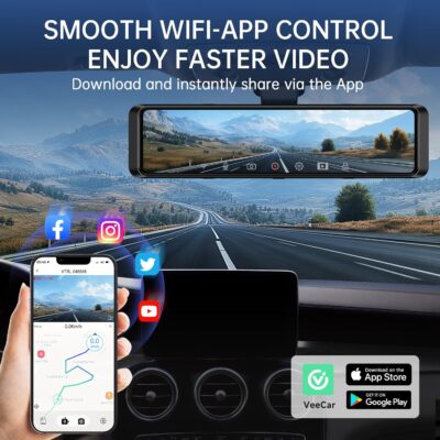 4K Rear View Mirror Camera, 12'' Mirror Dash Cam, 4K/2.5K Backup Camera for Car, WiFi/GPS Dash Cam Front and Rear with 32GB Card, APP, Voice Control, WDR Night Vision, Reverse Assist (Black) - Image 6
