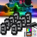 8 Pods Five Sided RGB Rock Lights for Trucks Jeep UTV SUV ATV Golf Cart, Multi Chasing Color App/Remote Control Led Rock Lights with Music Mode, Waterproof Exterior Underglow Kits for Cars