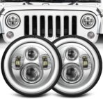 ZIMABLUE 7 inch led Headlight Chrome Round Projector 7 inch Halo led Headlight H6024 DOT Approved Hi/Lo Beam DRL Amber Turn Signal Compatible with Jeep Wrangler JK TJ CJ Compatible with Chevy miata