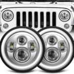 ZIMABLUE 7 inch led Headlight Chrome Round Projector 7 inch Halo led Headlight H6024 DOT Approved Hi/Lo Beam DRL Amber Turn Signal Compatible with Jeep Wrangler JK TJ CJ Compatible with Chevy miata