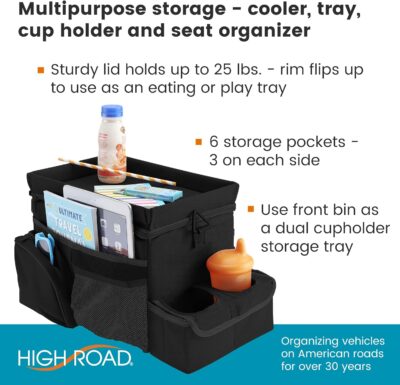 High Road CarHop Backseat Organizer for Kids and Passenger Seat Organizer for Adults - Car Seat Cooler with Cup Holders and Convertible Tray Lid - Image 2