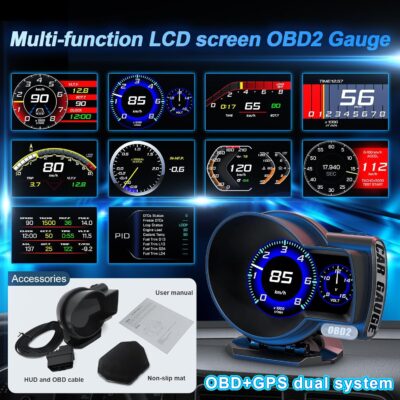 obd2 Gauges Display Car HUD Head Up Display F8 Plus,OBD+GPS Gauge, Digital Speedometer for Car with Water Temperature, Voltage, Fuel Consumption, RPM,obd2 Gauge Speedometer Suitable for All Car - Image 5