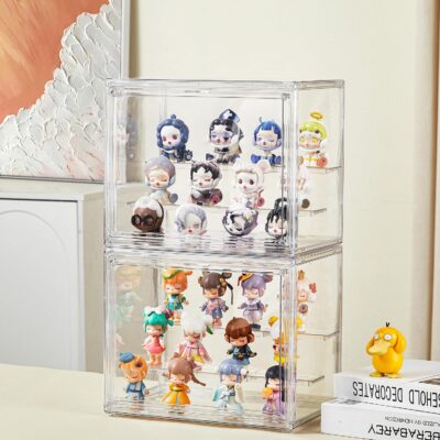 Clear Acrylic Display Case,2 Pack 3 Tier Adjustable Display Box Stand with 2 Movable Plates, Small Showcase Magnetic Door for Mini Action Figures Collectibles (Small - Image 4