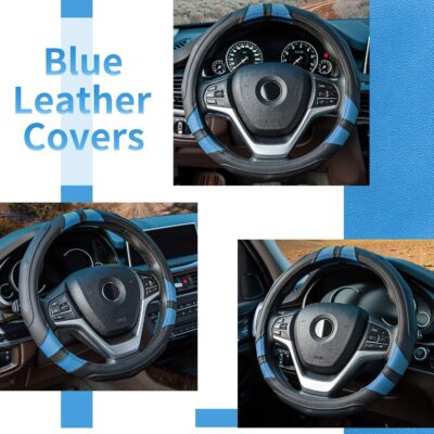 Achiou Blue Car Steering Wheel Cover Universal 15 inch with Grip Contours, Leather Auto for Men and Women Non-Slip Breathable Soft and Comfortable - Image 2
