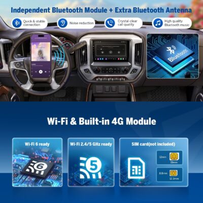 Eonon GMSX6S2 Car Stereo for Chevy Chevrolet Silverado/GMC Sierra 2014-2018, 2015 Silverado Radio CarPlay & Android Auto Head Unit, 10.1" QLED Car Radio with Bluetooth, SWC, 6+64GB -(QCM6225-AD) - Image 6