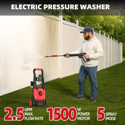 Electric Pressure Washer, 2.5 Max GPM Electric Power Washer with Foam Cannon, Powerwasher with 4 Nozzles, High Pressure Washer for Cars, Driveways, Patios, Decks - Image 3