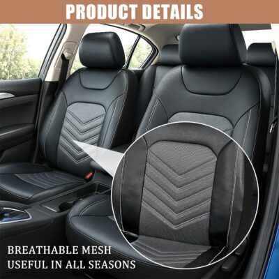 Car Seat Cover Full Set, Comfortable Breathable 5D Mesh Fabric Vehicle Seat Cover, Airbag Compatible Automotive Interior Chair Protecter, Universal for SUV Sedan Truck - Image 4