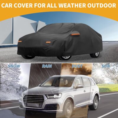 All-Weather Waterproof Car Cover - UV-Resistant Outdoor Full Exterior Protection for Audi A3 Sedan 2013-2025 210D-PU Black with Right Side Zipper - Image 2