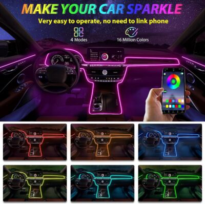 5 in 1 Car Led Strip Lights with App Control, RGB Colors Interior Car Lights, Ambient Led Lighting Kit, 4 Light Flashing Modes, USB Neon Accessories for Doors, Center Console - Image 2