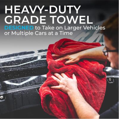 The Rag Company - The 1500 - Heavy Duty Car Drying Towel; Perfect for Trucks, Commercial Vehicles, RVs, Boats, and More; Premium 70/30 Blend Twist Loop Design, 1500gsm, 30in x 30in, Red - Image 5