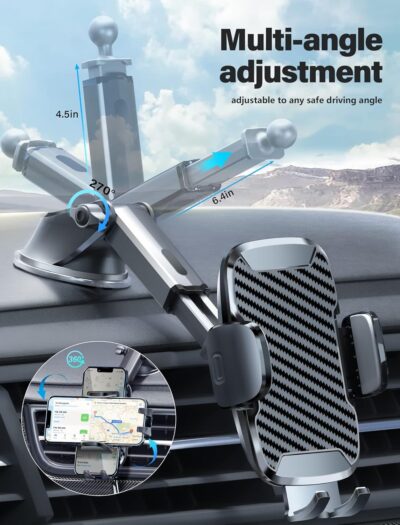 Phone Holder Mount for Car [Strong Suction] Hands-Free Universal Cell Phone Mounts for Dashboard/Windshield, 360° Rotation Extendable Mobile Car Holder for Smartphones - Image 2