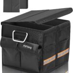 Trunk Storage Organizer with Lid, 35cm Small 36L Collapsible Car Trunk Organizer,Small Car Organizer Aluminium Handle, Car Accessories for Sedan Auto SUV Truck Minivan Road Emergency Black