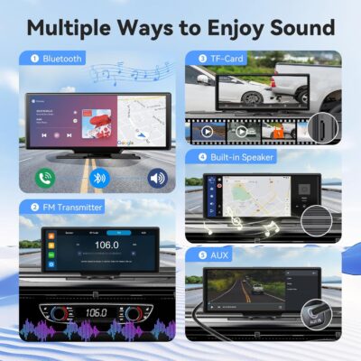 Portable Apple CarPlay Screen, Extra Large 11.26 Inch 4K Car Play & Android Auto HD Touchscreen, Wireless Car Stereo with Dash Cam, G-Sensor/App Control/Backup Camera/Loop Recording/Mirror Link/GPS/FM - Image 6