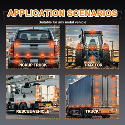 2PCS Amber LED Emergency Strobe Lights, Magnetic Strobe Flashing Beacon Lights Rechargeable Wireless Battery Powered 12-LED Caution Safety Warning Lights for Trucks Trailers Car Van ATV Tow - Image 6