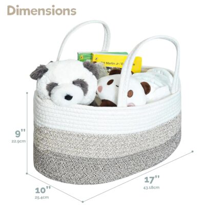 luxury little Diaper Caddy Organizer, Large Cotton Rope Nursery Baby Basket, Changing Table Organizer for Baby Diaper Storage, Portable Car Organizer Removable Divider (Gradient Brown, Extra Large) - Image 2