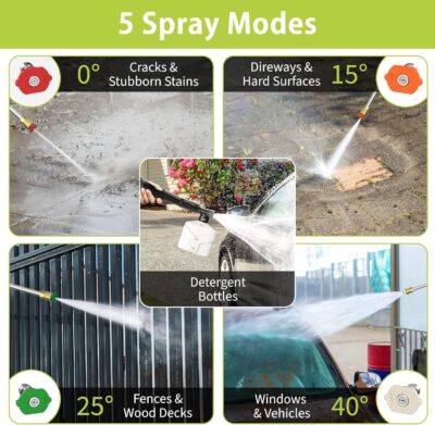 5000 Max Adjustable PSI Pressure Washer,2.5 Max GPM Power Washer with 33 FT Retractable Hose Reel, Stainless Steel Lance, 500ml Foam Cannon, 4-Nozzle Set, Washer for Cars, Fences, Patios - Image 5