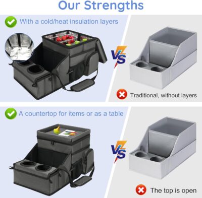 Car Organizer for Front Seat Organizer and Storage, Collapsible Car Caddy, Passenger Seat Organizer with Partitions & Cup Holders, Car Organization for kids and Adults (Grey) - Image 4