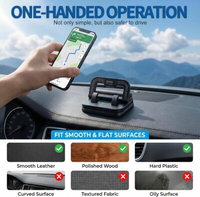 2-in-1 Car Dashboard Phone Mount with Roll-Up License Plate Holder, Adjustable 360° Viewing, Shockproof Anti-Slip Silicone Cradle, No-Installation Dash Stand for All Smartphones - Image 5