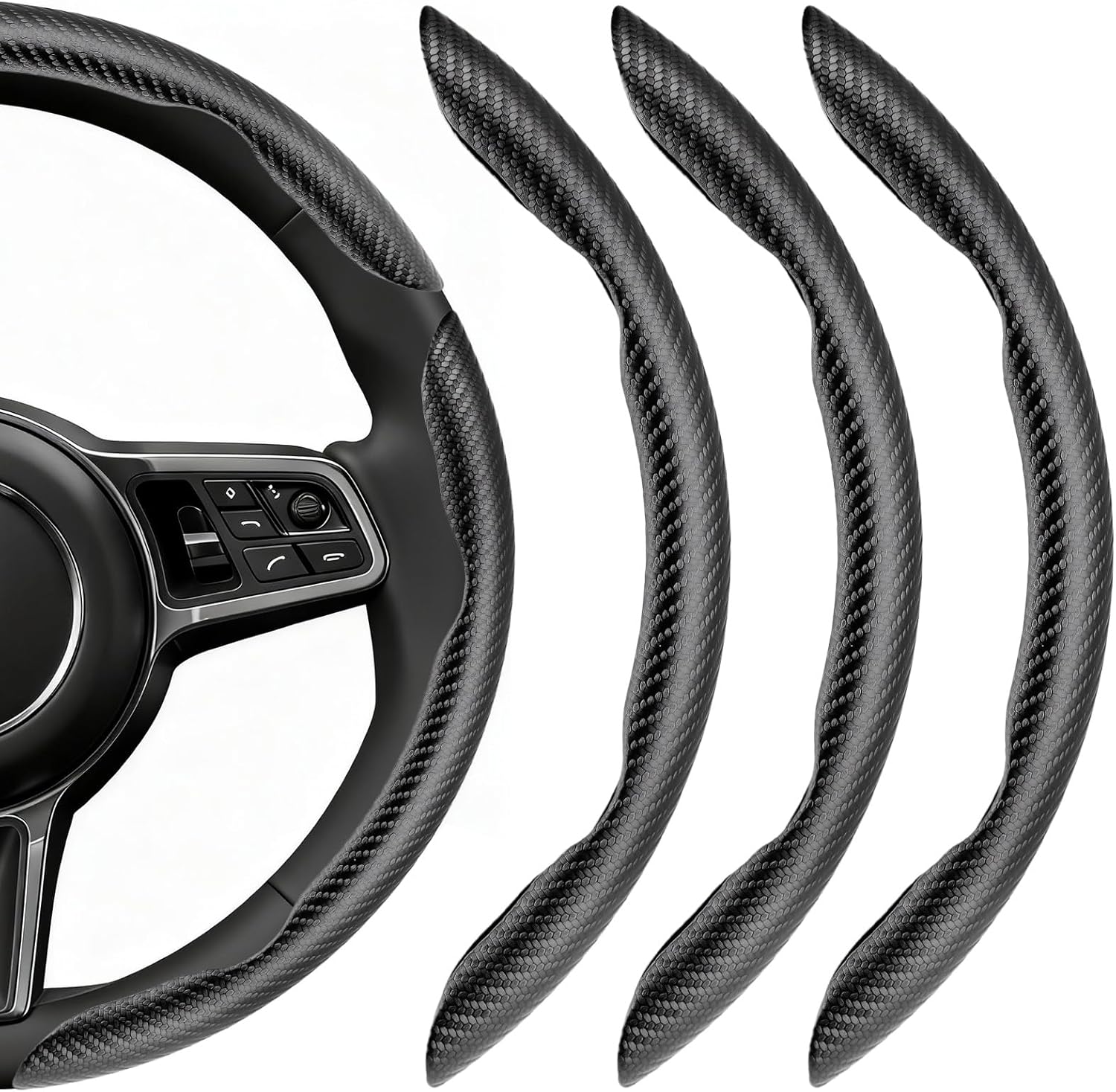 81n8134P6kL._AC_SL1500_.jpg Steering Wheel Cover 3 Pcs Set, Anti-Slip, Scratch-Resistant, Universal Fit for 14-16 Inch Steering Wheels, Car Interior Accessories for Sedans, SUVs, and Trucks (Segmented Snap on, Matte) - Image 1