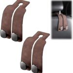 Car Seat Headrest Hooks for Purses and Bags, 2026 New Car Purse Hook Seat Back Hanger Storage Organizer, Leather Purse Hook for Car (Brown 2pcs)