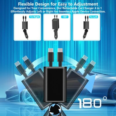 [Apple MFi Certified] Retractable Car Charger USB C, Braveridge 120W USB C Car Charger 4 in 1 PD/QC Type C Fast Charge Cigarette Lighter Adapter for iPhone 17/17 Pro Max/16 Pro/15/Galaxy S26/S25/Pixel - Image 5