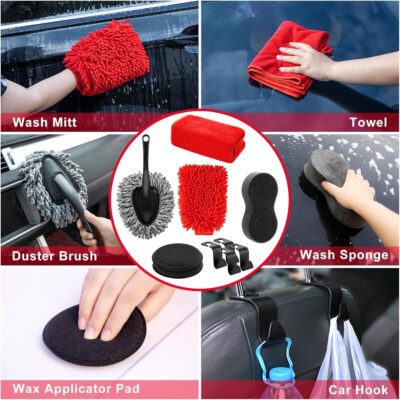 39Pcs Car Wash Cleaning Kit with Foam Gun Sprayer Detailing Brushes Collapsible Bucket Windshield Cleaning Tool Tire Brush Towels Complete Interior Exterior Detailing Set for Car - Image 7