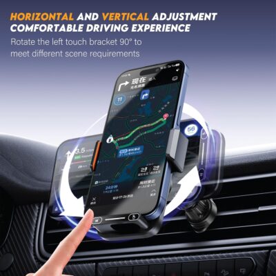 15W Wireless Car Charger & Auto Rotating Car Phone Holder MagSafe Compatible with LED Lights, Gesture Control Clamping, Auto Arm Opening, Built-In Battery, Dual Mount Options for Vent or Dashboard - Image 7