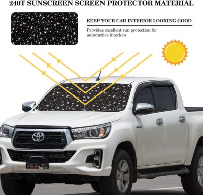 Woanger Windshield Sun Shade Foldable Car Front Window Covers for Car Accessories Sun Heat UV Rays Visor Protector Protection for Universal Cars SUV Truck (Moon Star) - Image 2