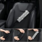 CAR PASS 23 PCS Bling Diamond Car Accessories Set for Women, Leather Seat Covers Full Set Sparkly Rhinestone15'' Steering Wheel Covers Shining Car Floor Mats Cute Aotumotive Interior Sets, Silver - Image 8