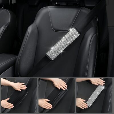 CAR PASS 23 PCS Bling Diamond Car Accessories Set for Women, Leather Seat Covers Full Set Sparkly Rhinestone15'' Steering Wheel Covers Shining Car Floor Mats Cute Aotumotive Interior Sets, Silver - Image 8