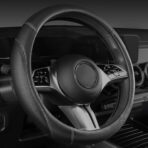 CAR PASS Microfiber Leather Steering Wheel Cover and Waterproof Car Floor Mats,Universal Car Combo Fit for 95% Sedan,SUV,Cars,14.5-15inch Anti-Slip Safety Comfortable Faux Leather Design(Solid Black) - Image 7