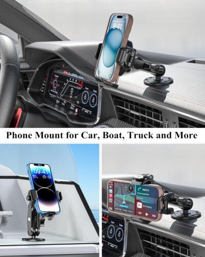 BRCOVAN Anti-Theft Phone Mount Holder with Vibration Dampener [Camera Friendly] [1s Lock & Release] with Aluminum Round Base & Medium Arm, for Car Boat Truck Motorcycle UTV, Fit 5.4-7.2'' Smartphones - Image 2