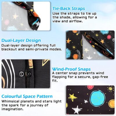 Car Window Shades, 2 Packs Magnetic car Sun Shade for Baby, Double Layers Magnetic Colourful Space Pattern for Full Covers/Half Shade Options, Window Curtains for Heat/UV Protection Sun Block Covers - Image 4