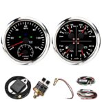 RACETECH 110mm (4-3/8") 2 Gauge Set - 2in1 GPS Speedometer Tachometer + 4in1 Oil, Water Fuel Volt Gauge Set – 7 Color LED Black Dial IP67 Waterproof 12V/24V – for Car Truck, Moto, Marine