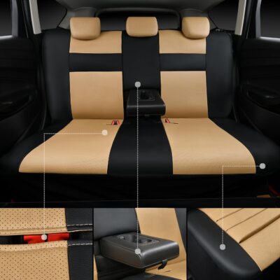CAR PASS Leather Seat Covers Full Set Universal Water Resistant 3D Foam Back Support, Luxury Comfort Automotive 5 Seat Covers All Season Fit for SUV,Sedan,Van, Airbag Compatible Elegance(Beige Black) - Image 4