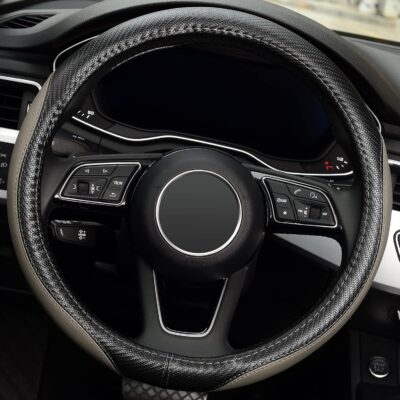 LABBYWAY Microfiber Leather Auto Car Steering Wheel Cover, Universal 15 Inch Anti-Slip Wheel Protector, Grey - Image 2